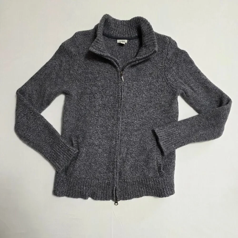L.L. Bean Classic Ragg Wool 100% Lambs' 2 way zip sweater jacket men's small